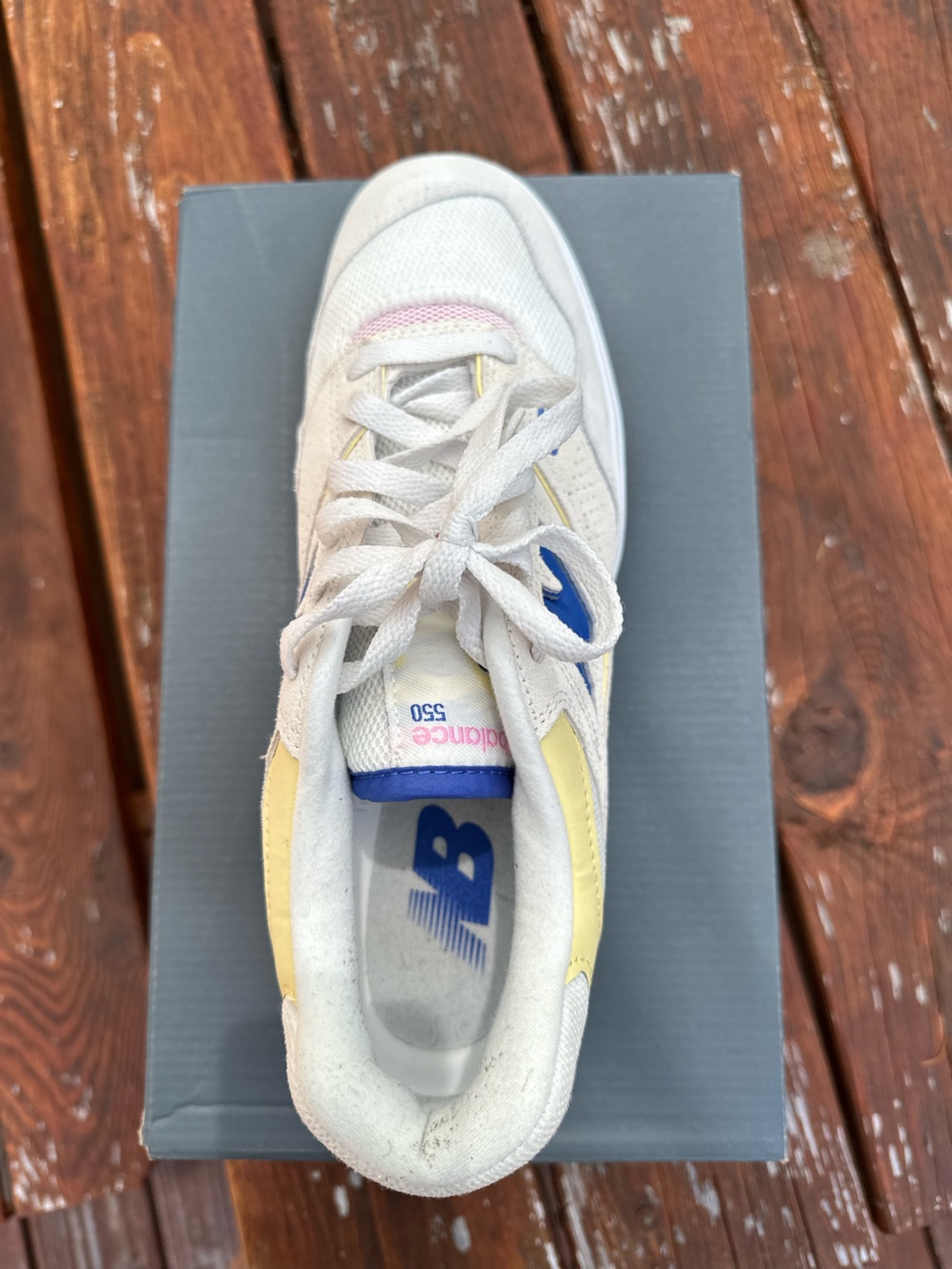 New Balance Kids White Sneakers with Yellow & Blue Accents